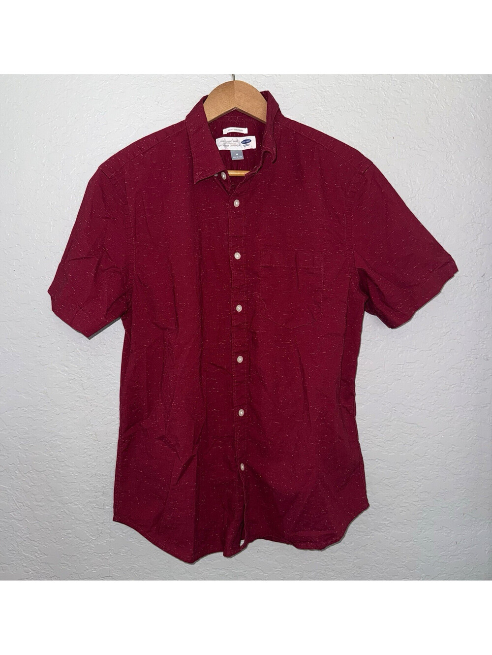 Old Navy Men’s Burgundy Flecked Short Sleeve Button Down Shirt Slim Fit M